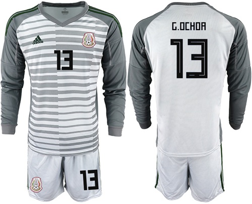 Mexico #13 G.Ochoa Grey Long Sleeves Goalkeeper Soccer Country Jersey